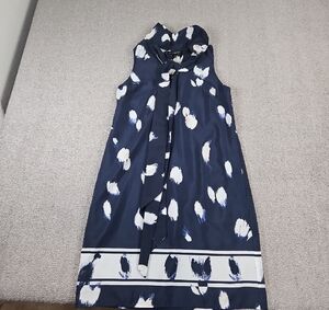 BANANA REPUBLIC Navy Print Tie Neck Sleeveless Dress Size XSmall Midi w/ Pockets